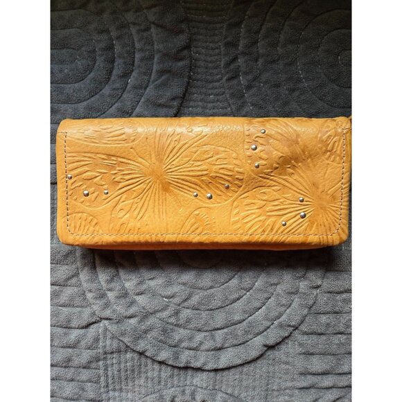 Fossil Caramel Leather Embossed Butterfly Wallet Clutch Organizer - Picture 1 of 6